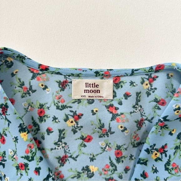 Little Moon Blue Elm Floral Wrap Midi Wrap Women Longsleeves Ruffle Dress Sz XXS - Picture 13 of 16